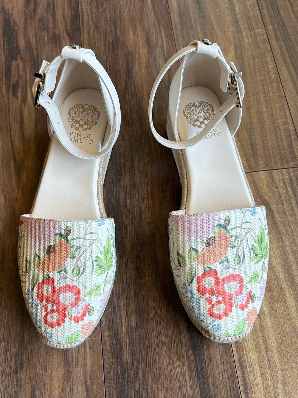 NEW Vince Camuto Meddrina Espadrille Wedges Floral Print Sz 10 Ankle Straps